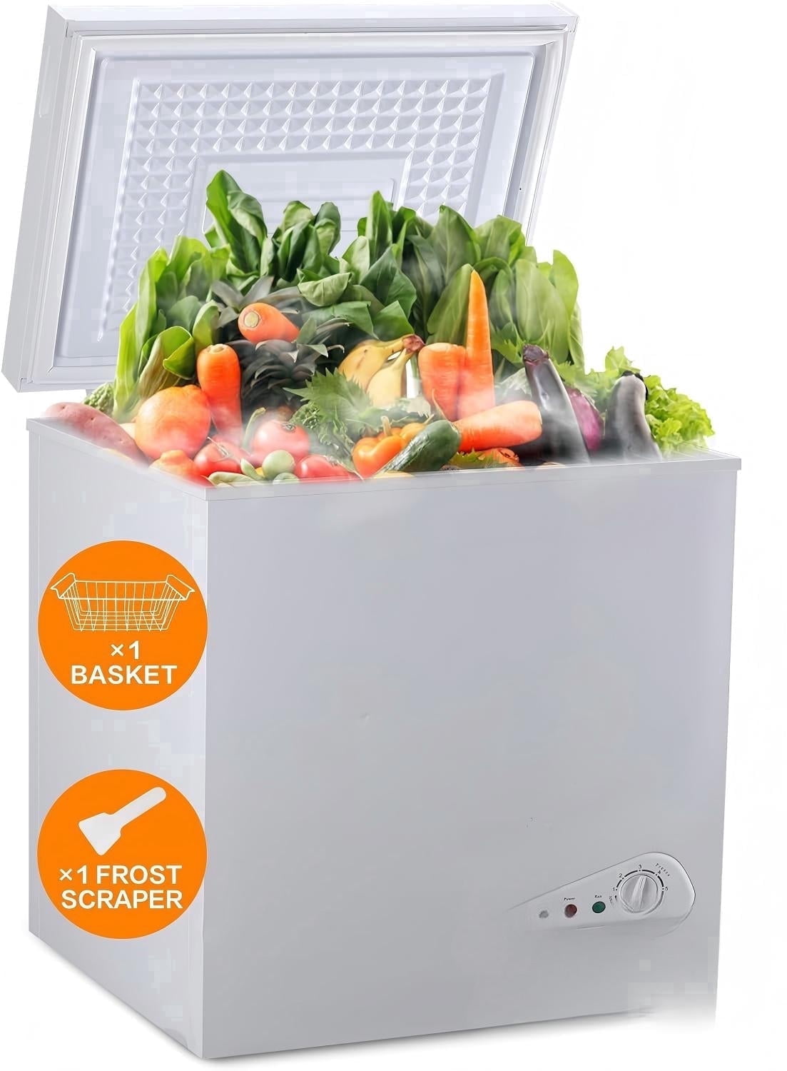 GGTB 3.5 Cu.ft Chest Freezer Refrigerator with Removable Basket, Top Open Door, 7 Temperature Settings for Home Kitchen Dining Room, White