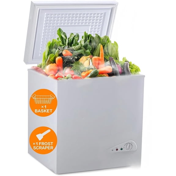 GGTB 3.5 Cu.ft Chest Freezer Refrigerator with Removable Basket, Top Open Door, 7 Temperature Settings for Home Kitchen Dining Room, White