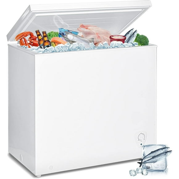 Chest Freezer 5 Cu.Ft. Deep Freezer, Quiet Compact Freezer with Adjustable Thermostat Control and Removable Wire Basket, for Apartments Kitchen Bedroom Garage Office, White