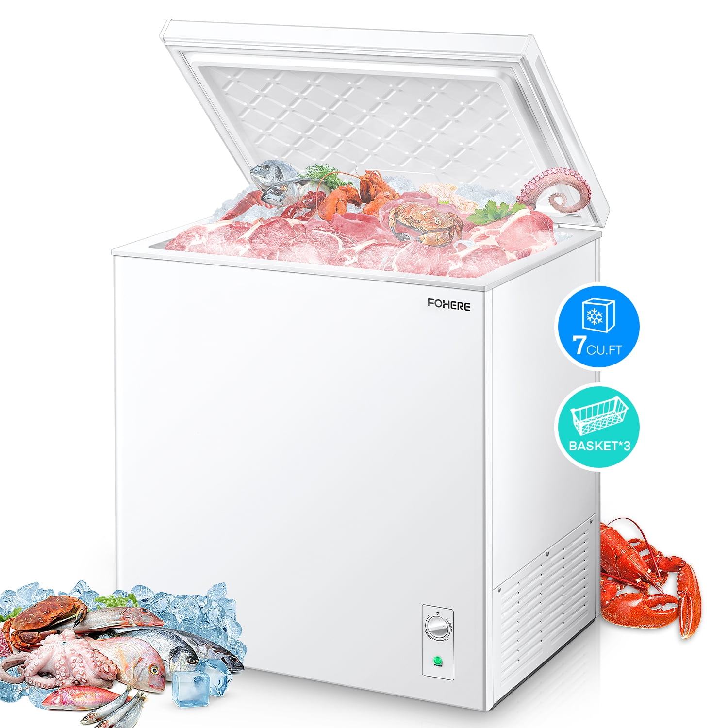 Chest Freezer 7.0 Cubic Feet, Deep Freezer with 3 Removable Storage Baskets, Adjustable