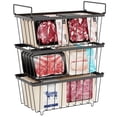 thumbnail image 1 of Chest Freezer Basket - 3 Pack Small Stackable Freezer Bins for Most 7 Cu.FT Deep Freezer Sort Frozen Food, Deep Freezer Organizer Bins with Handles Easy to Get Food from Bottom, Black, 1 of 9