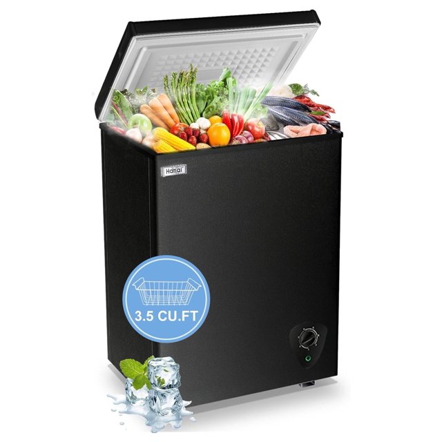 Chest Freezer Small Deep Freezer 3.5 Cu.Ft Mini Freezer Black Standing