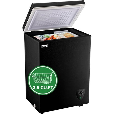 Chest Freezer Small Deep Freezers WANAI Mini Top Door Freezer Storage Basket 7 Temp Control Black