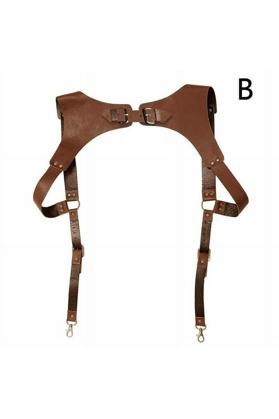 Chest Harness Punk Adjustable Body Chest Brown Half Harness Belt Faux Leather Belt Rings for Men