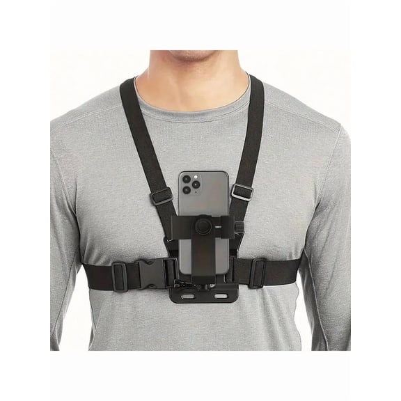 Chest Mount Phone Holder, Adjustable Body Harness Strap for Action Camera & Smartphone, First-Person POV Video Shooting, Compatible with iPhone, GoPro