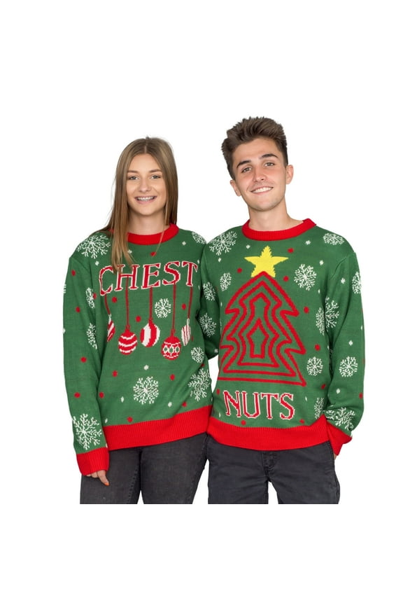 Chest Nuts Snowflakes Christmas Tree Adult Ugly Christmas Sweater