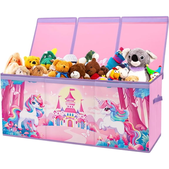 Large Toy Box Chest Organizer with Flip Lid for Kids, Collapsible Oxford Toy StorageBox with Handles for Boys Girls, Sturdy Waterproof Storage Organizer for Bedroom Playroom Nursery, 37.7×12.5×15.7''