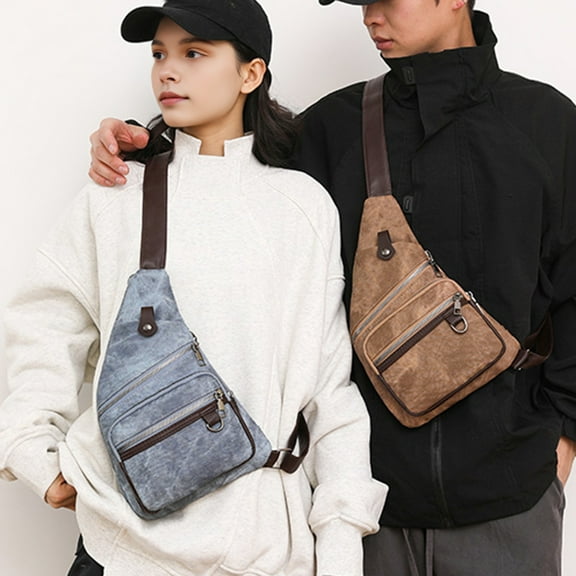 Chest Pack Faux Leather Adjustable Strap Unisex Shoulder Bag Retro Anti Theft Multi Pockets Travel Bag Side Crossbody Sling Backpack