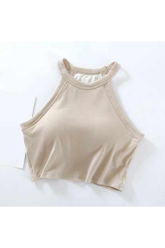 The With Chest Pad Hanging Neck Sling Navel Vest Female Bra With Short Bottoming Coat. Tan Shirts for Women Top Women Long Length Womens Top Large Camisole Half Lace Top plus Size Womens Camisoles