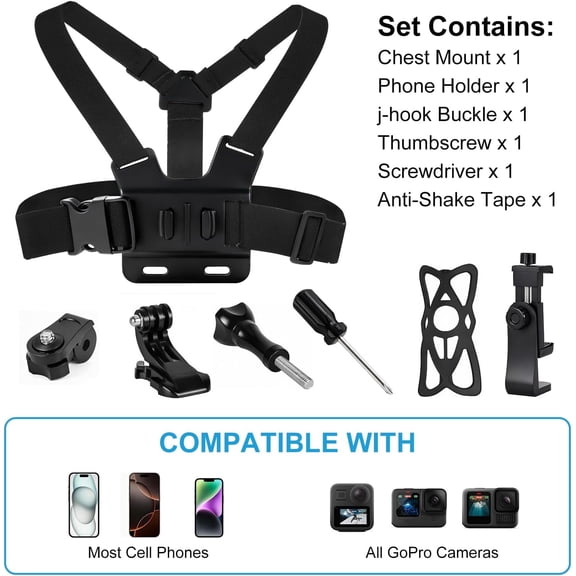 MISTYPAEKS Chest Phone Holder Mount, Adjustable Hands-Free Body Camera Strap for iPhone, GoPro, Samsung and Action Cameras, 1 Count