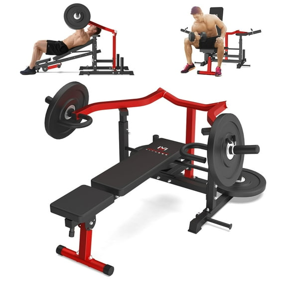 Chest Press Machine  Bench Press with Adjustable Backrest & Dual Band Pegs, Adjustable Flat Incline Bench for Chest, AB Workouts, Converging Arm Motion for Home Gym