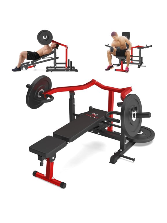 Chest Press Machine Bench Press with Adjustable Backrest & Dual Band Pegs, Adjustable Flat Incline Bench for Chest, AB Workouts, Converging Arm Motion for Home Gym