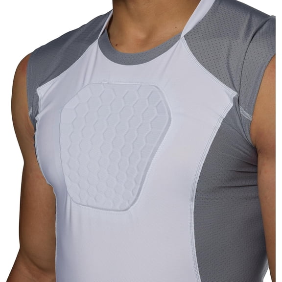 Chest Protector Baseball Heart Guard Sternum Protection for Adults - White/Grey Large Compression Shirt with HEX Padded Shirt