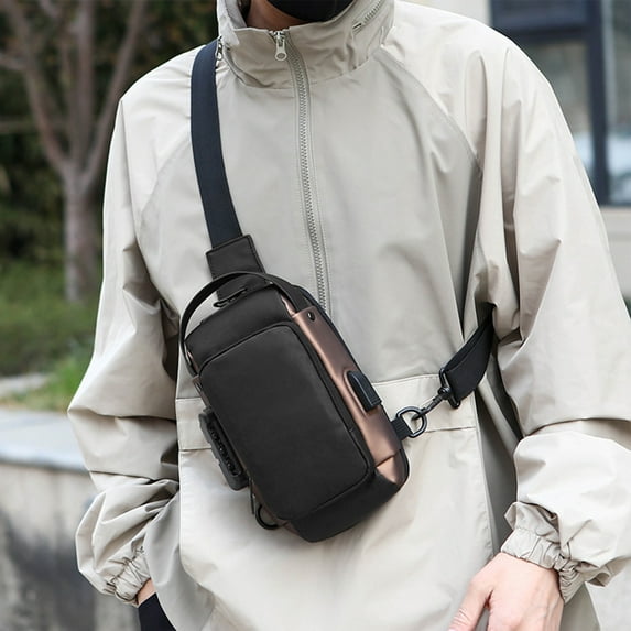 Chest Sling Bag | Waterproof Lightweight Polyester | Large Capacity Crossbody Travel Pack for Men Women, Blue Gray, 24x14x10cm