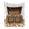 thumbnail image 1 of Chest Soft Flannel Fleece Throw Blanket, Wealth Themed Gold Coins Kings Ransom Wooden Box Pirate Treasure Picture, Cozy Plush for Indoor and Outdoor Use, 70" x 90", Umber Earth Yellow, by Ambesonne, 1 of 6