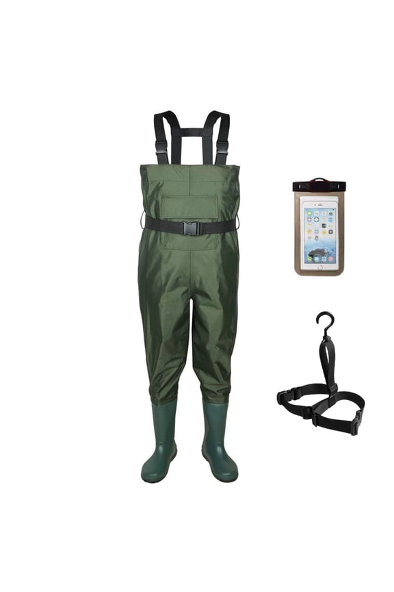Chest Wader, 2-Ply Nylon/PVC Waterproof Fishing & Hunting Waders with Boot Hanger Water-proof phone case