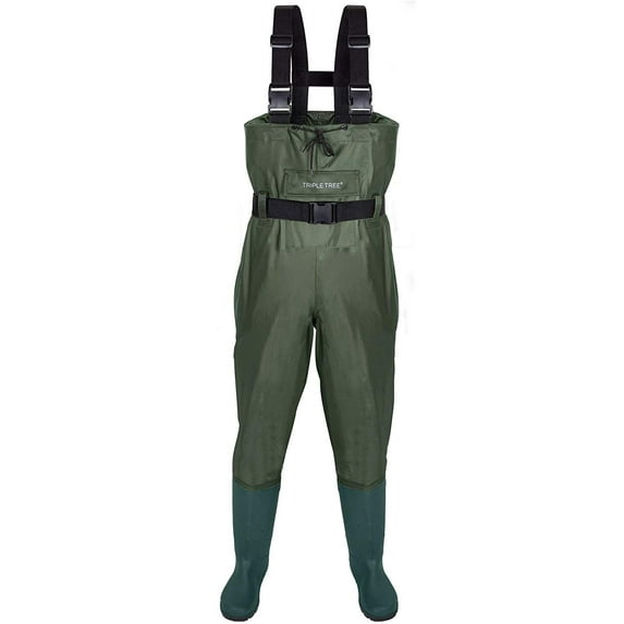 Chest Wader, Fishing Waders for Men & Women with Insulated Boots and Wading Belt, Two-ply Waterproof Nylon/PVC Bootfoot Wader, Green Size 10