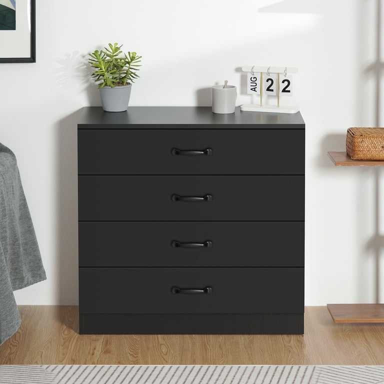 HOMMPA 4 Drawers Dresser Black Dresser for Bedroom Chest of Drawers Modern Nightstand Storage Cabinet with Metal Handles for Living Room