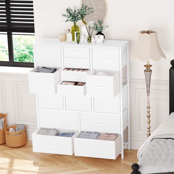 Chest of Drawers, Multifuncational Tall Dresser Cabinet for Bedroom with Metal Frame, Fabric Storage Organizer for Nursery, Living Room, Closet
