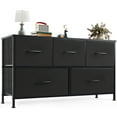 thumbnail image 1 of Chest of Drawers with Fabric Bins, Organizer Storage 5, Long Dresser with Wood Top for Bedroom, Closet, Entryway, Black, 1 of 8