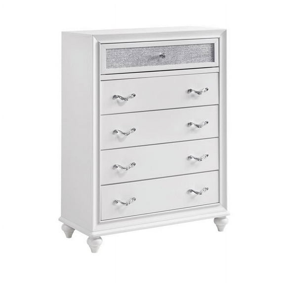 Chest with 5 Drawers & Glitter Acrylic Front, White