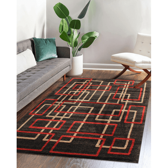 Chester Abstract Dark Brown/Red Area Rug