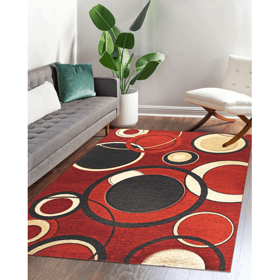 Chester Abstract Red & Black Area Rug  5'3" x 7'3"  (5' x 7')