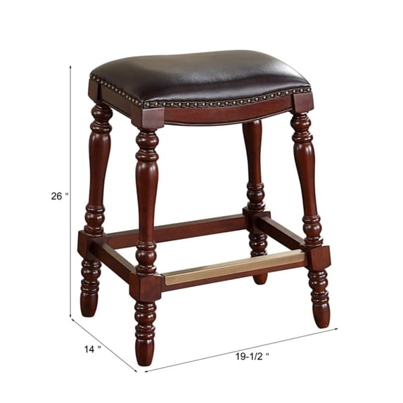 Chester Brown Faux Leather Saddle Seat Farmhouse Style Counter Stool