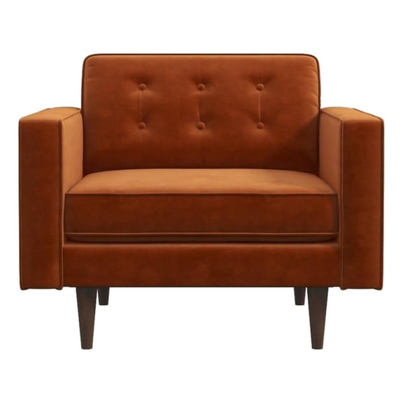 Chester Mid Century Modern Style Tufted Wide Velvet Armchair in Orange