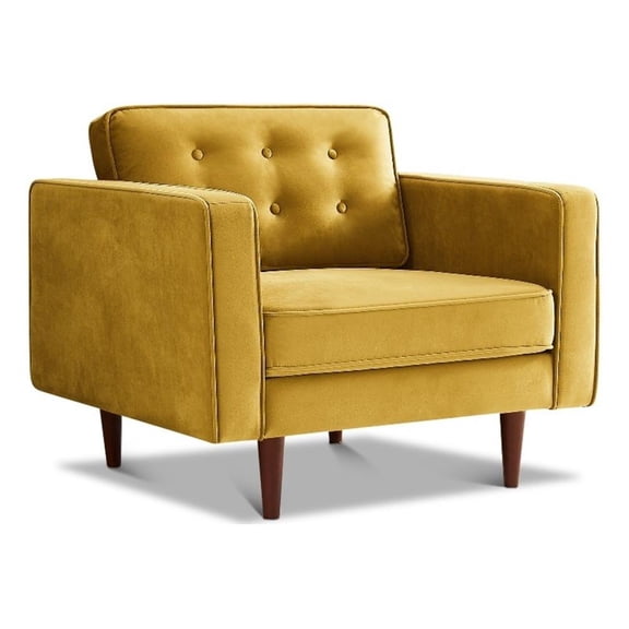 Chester Mid-Century Tufted Pillow Back Velvet Upholstered Arm Chair in Gold