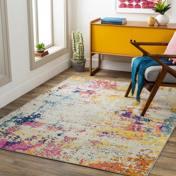 Chester Yellow/Pink 6'7" x 9' Modern Rectangle Area Rug