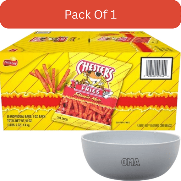 Chesters Flamin Hot Fries Corn Snacks, 1 oz-50pack, With Olive White Bowl By OMA