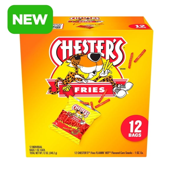 Chester's Fries Corn Snacks Flamin' Hot Flavored, 1 oz, 12 Count ( 4 Box )