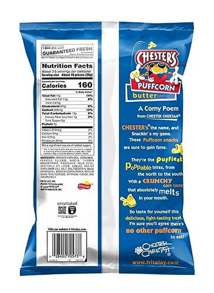 Chester's Puffcorn Butter Puffed Corn Snacks, 3.5 Oz (1 bag) SET OF 4