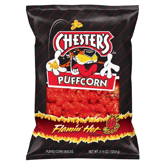 Chester's Puffcorn Flamin' Hot Flavored Puffed Corn Snacks, 4.25 oz Bag (2pack)
