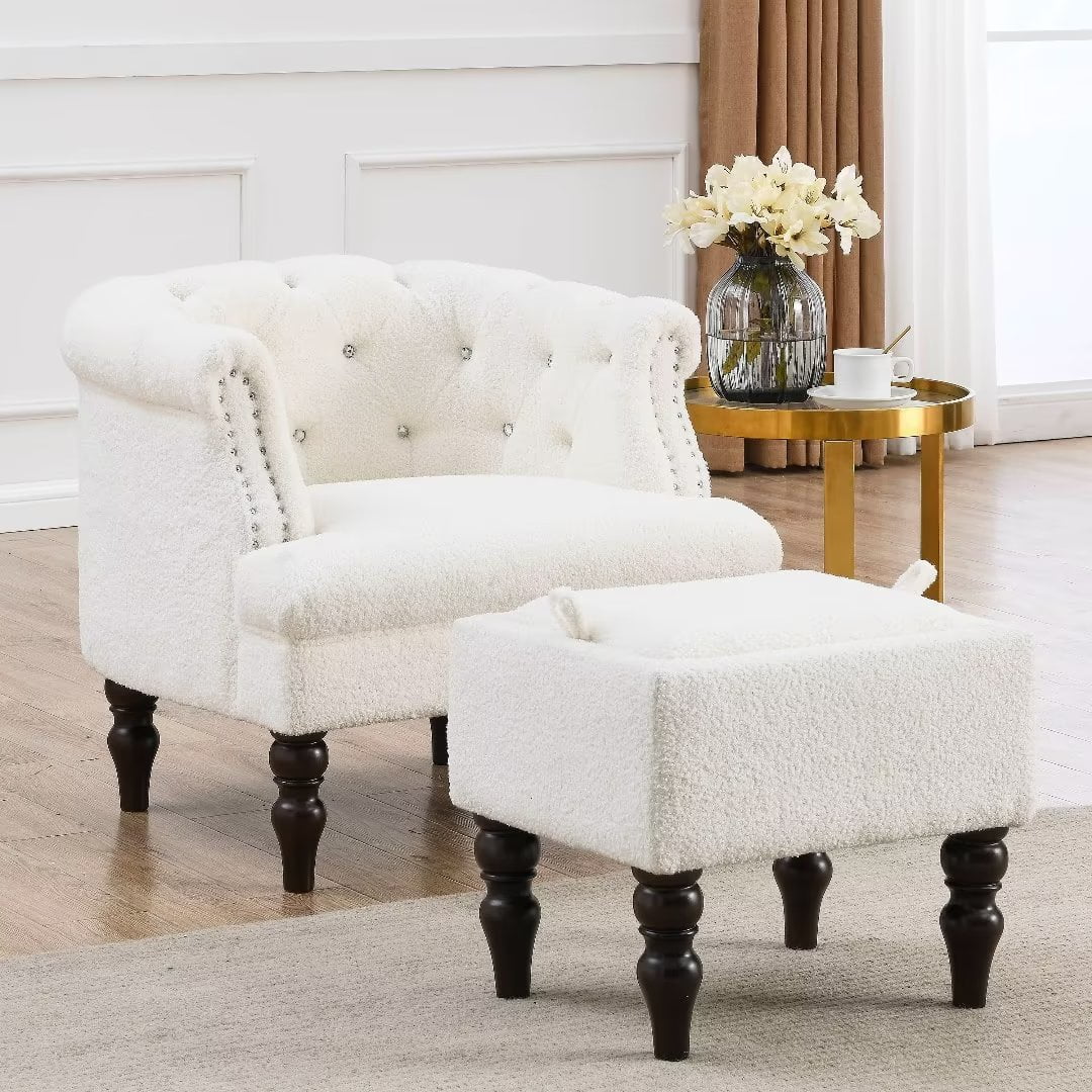 Chesterfield Accent Chair with Ottoman, Modern Tufted Lounge Chair
