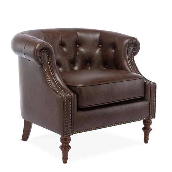 Chesterfield Brown Faux Leather Button Tufted Traditional Style Accent Chair