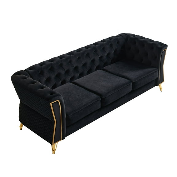 Chesterfield Button Tufted Velvet Sofa, 3 Seats Upholstered Couch With Gold Metal Legs For Living Room Office Apartment