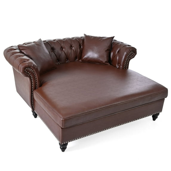 Chesterfield Faux Leather Sofa Chaise Lounge, Button Tufted Couch Loveseat With Nailhead Trim and Rolled Arms For Living Room Office Apartment
