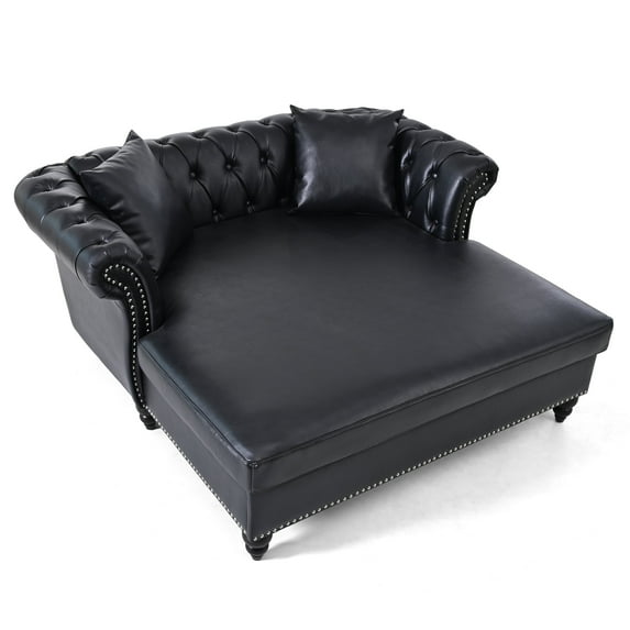 Chesterfield Faux Leather Sofa Chaise Lounge, Button Tufted Couch Loveseat With Nailhead Trim and Rolled Arms For Living Room Office Apartment