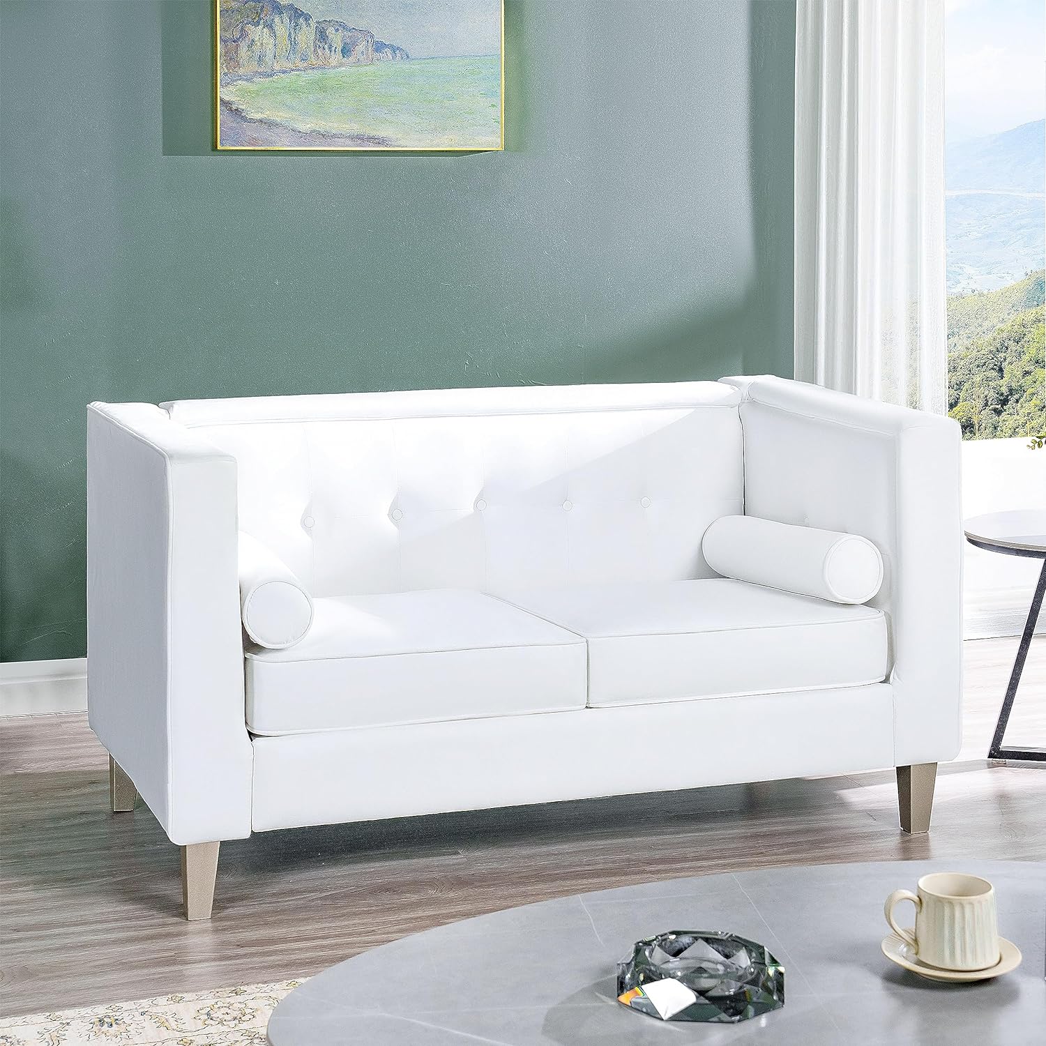 Chesterfield Leather Loveseat, Mini Sofa Sleeper Love Seat, Small Sofas
