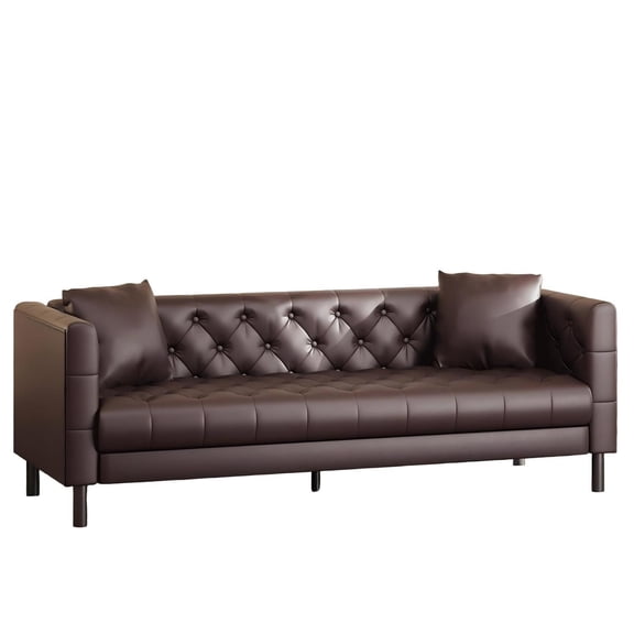 Chesterfield Leather Sofa with Deep Seat - Handmade Button Tufted Modern Couch, 81 Inch, Brown