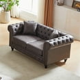 thumbnail image 1 of Chesterfield Loveseat Sofa 63.5" Button-Tufted Fabric Couch with Nailhead Trim, 2-Seater Rolled Arm Sofa with Wooden Legs for Living Room, Grey, 1 of 8