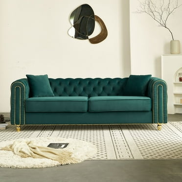 Chesterfield Luxury Button Tufted Velvet Sofa, Upholstered Couch with Metal Legs and Pillows for Living Room Office Apartment