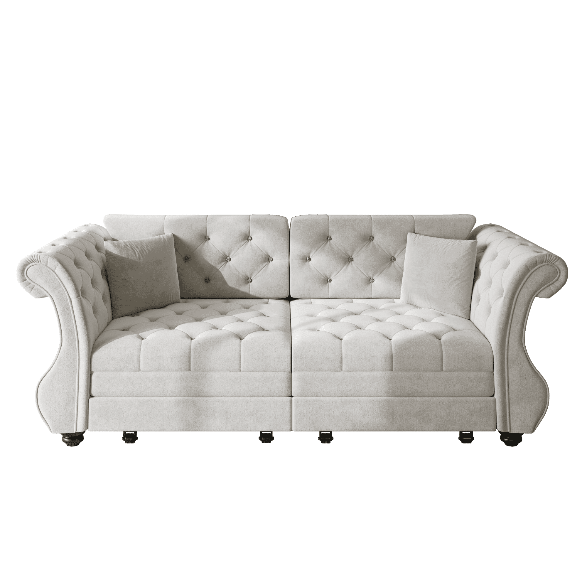 Chesterfield Pull Out Convertible Sofa Bed, Classic Flower Tufted Velvet Loveseat Sleeper Couch With Roll Arms and Pillows, for Living Room Apartment Office