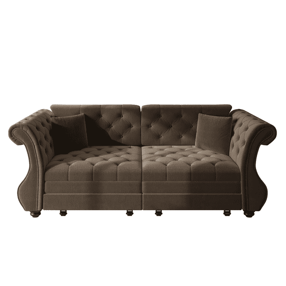 Chesterfield Pull Out Convertible Sofa Bed, Classic Flower Tufted Velvet Loveseat Sleeper Couch With Roll Arms and Pillows, for Living Room Apartment Office