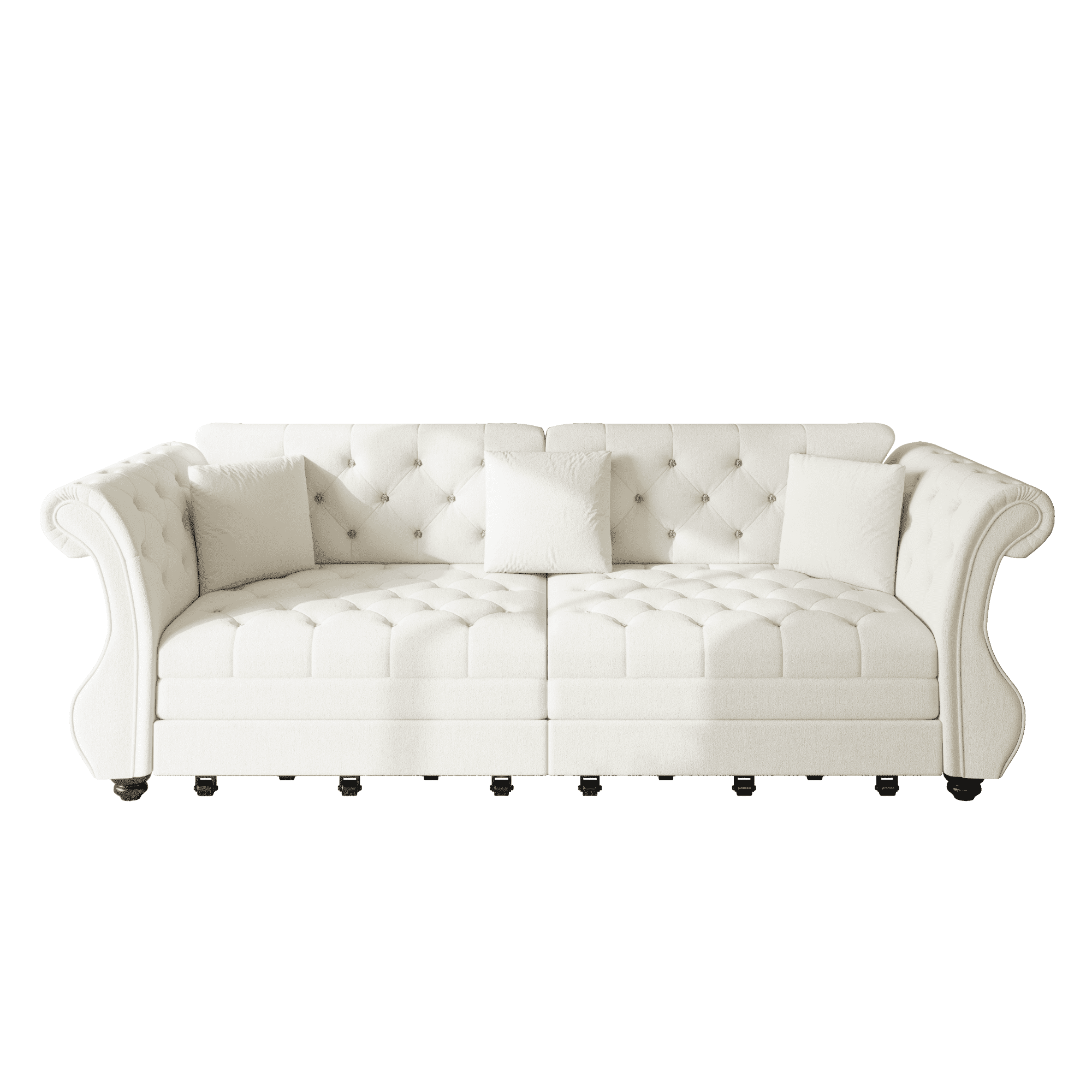 Chesterfield Pull Out Convertible Sofa Bed, Classic Flower Tufted Velvet Loveseat Sleeper Couch With Roll Arms and Pillows, for Living Room Apartment Office