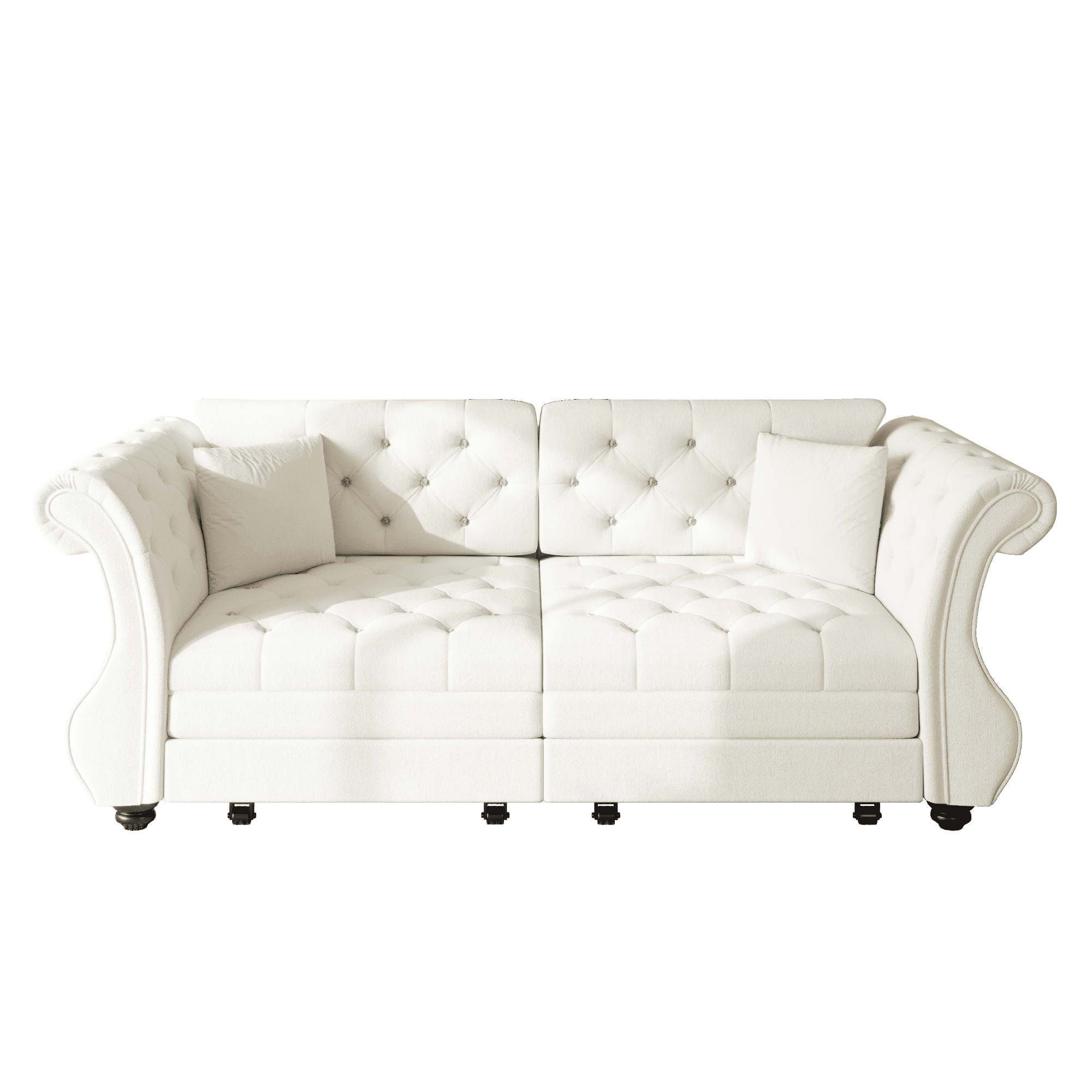 Chesterfield Pull Out Convertible Sofa Bed, Classic Flower Tufted Velvet Loveseat Sleeper Couch With Roll Arms and Pillows, for Living Room Apartment Office