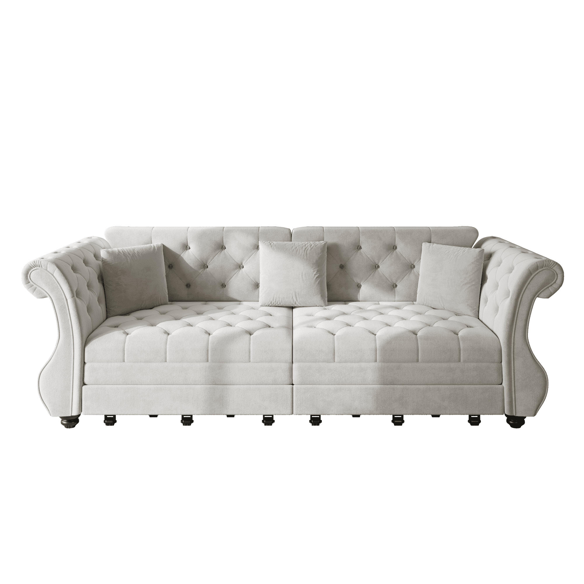 Chesterfield Pull Out Convertible Sofa Bed, Classic Flower Tufted Velvet Loveseat Sleeper Couch With Roll Arms and Pillows, for Living Room Apartment Office