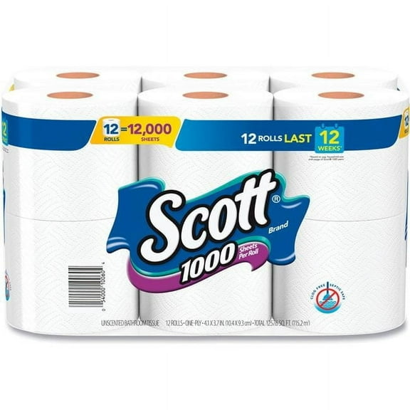 Chesterfield Septic Safe 1-Ply Toilet Paper, Linen Scent, 1000 Sheets, 12 Rolls, 4 Pack
